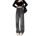 Melard-style Black And Gray Jeans For Women, American Retro Versatile Wide-leg Pants, Straight Loose Drapey Floor-length_mkmklike.com