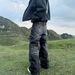 Men's Casual Black Straight Leg Trousers Mid Waist Washed Whiskered Loose Fit High Street Style Trendy Flared Pants_mkmklike.com