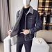 Men's Denim With Fleece Lining, Thickened Winter Style, Lamb Wool, 2024 New Korean Version, Slim Fit, Turn-down Collar,_mkmklike.com