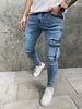 Slim Fit Stretch Denim Jeans For Men - Classic Blue Washed Skinny Jeans With Comfortable Mid-Rise Waist & Stylish Distressed Details_mkmklike.com