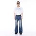 Distressed Raw Hem Relaxed Fit Straight Leg Jeans For Men & Women - High Street Hip Hop Denim Pants With Mid Rise_mkmklike.com