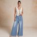 Women's Clothing Street Retro Wide Leg Frayed Edge Washed Denim Trousers_mkmklike.com