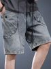 Men's Summer Denim Shorts Trendy Loose Fit Straight Leg Five Pocket Fashionable Cargo Shorts_mkmklike.com