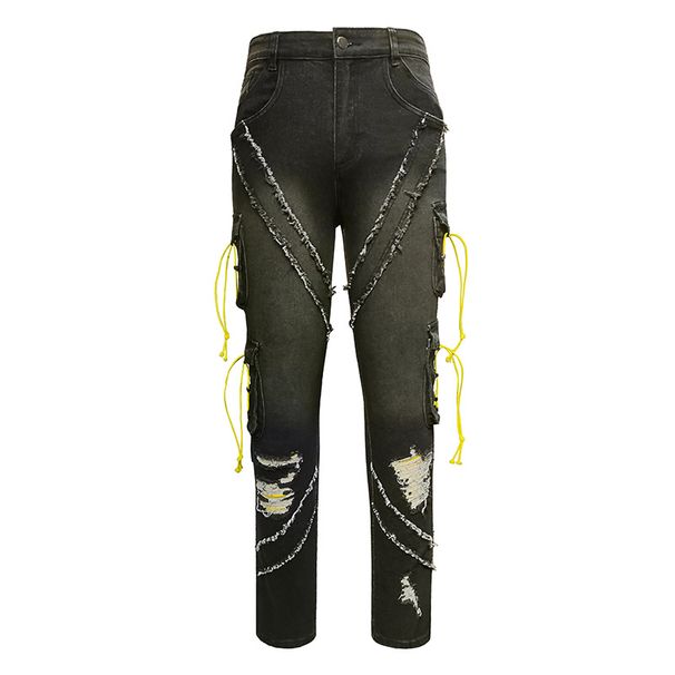 Men's Clothing Men's Cargo Drawstring Jeans - Slim Fit Utility Denim Pants With Multi-Pockets (Black, S-40)_mkmklike.com