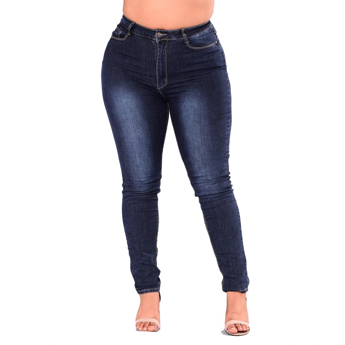 Cross-border Foreign Trade Extra Large Size Fashion High Waist Elastic Denim Pants Women_mkmklike.com