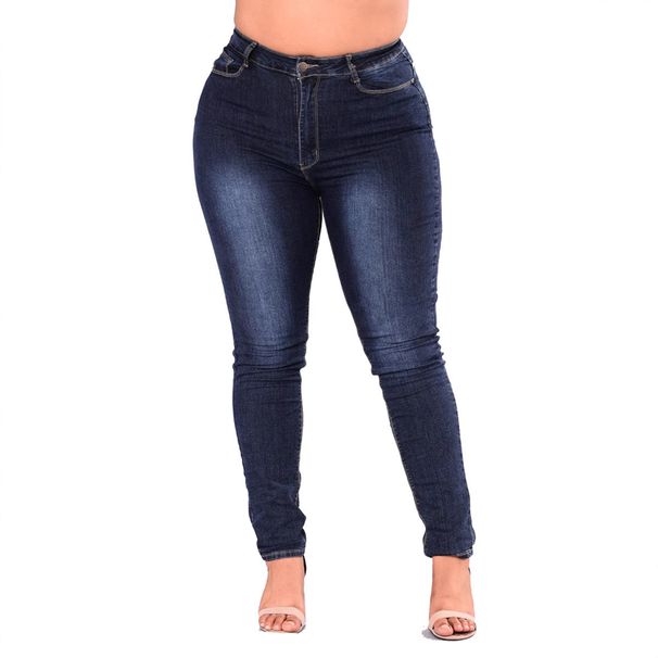 Cross-border Foreign Trade Extra Large Size Fashion High Waist Elastic Denim Pants Women_mkmklike.com