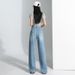 Women's Light Blue Tencel Jeans - Summer Loose Fit High Waist Flowy Wide Leg Pants With Vintage Wash & Breathable Fabric_mkmklike.com