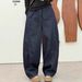 Clair Fleece-Lined Thickened Denim Wide-Leg For Women 2025 Winter New Elastic Waist Retro Loose Solid Color Scimitar Pants_mkmklike.com