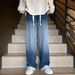 Men's Straight Leg Jeans Midweight mid Waist Black Trousers Slight Stretch American High Street Style Loose Fit for Spring/Autumn/Summer_mkmklike.com