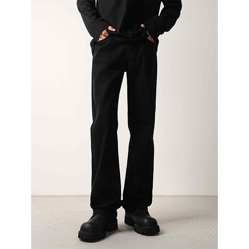 Nordmann Black Flared Jeans For Men, Autumn Winter Style, Fleece Lined, Thickened, Vintage Casual Pants, Trendy Brand, Cool And_mkmklike.com