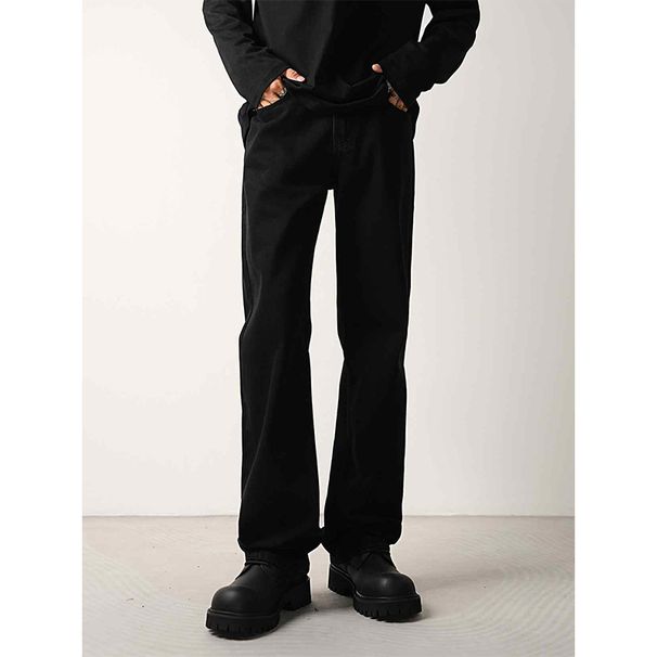 Nordmann Black Flared Jeans For Men, Autumn Winter Style, Fleece Lined, Thickened, Vintage Casual Pants, Trendy Brand, Cool And_mkmklike.com