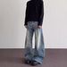 Men's Vintage Light Blue Straight Bootcut Jeans - High Street Cleanfit Style With Bamboo Cotton & Distressed Details_mkmklike.com