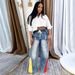 Women's High-Waisted Distressed Denim Pants – Color-Block & Ombre Washed Jeans (Drawstring Waist, Relaxed Straight Fit, Vintage Casual Style)_mkmklike.com