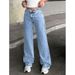 Women's High-Waisted Straight Leg Jeans Casual Versatile Diamond Embellished American Style Washed Denim Cross Border Hot Selling Item_mkmklike.com