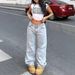 Women's Low-Rise Straight-Leg Jeans – Vintage Washed Denim Pants With Relaxed Fit For Casual Streetwear_mkmklike.com