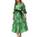 Women's Off Shoulder Large Swing Long Sleeve Mid length Printed Dress_mkmklike.com