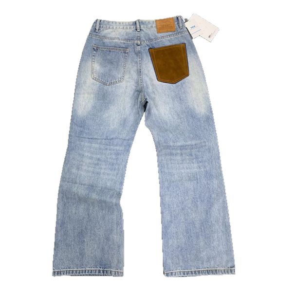 Men's Retro Cyan Blue Patchwork Denim Jeans – 13oz Heavyweight, Cleanfit Streetwear Style, Commuter-Friendly_mkmklike.com