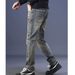 Men's Slim Fit Retro Jeans Trendy Brand Embroidered Blue Cotton Pants Mid Waist Spring Autumn New_mkmklike.com