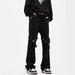 Men's Black High Street Straight Leg Jeans Casual Cargo Pants Lace Up Flared American Style Vibe Design_mkmklike.com