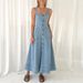 New Denim Mid Length Dress Suspenders Backless Temperament Commuter Long Skirt_mkmklike.com