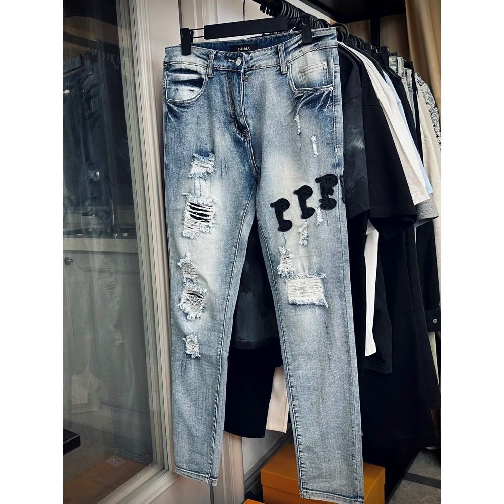 Men's Slim Fit Straight Leg Jeans Autumn Winter Trendy Brand Letter Embroidery Skinny Denim_mkmklike.com