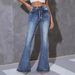 Spring Autumn Women's High Waist Slimming Denim Pants Fashion Elastic Flared All Match European American Style_mkmklike.com