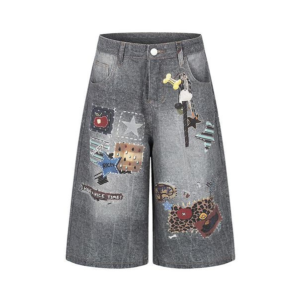 Retro 3D Graffiti Print Denim Capri Pants For Women & Men - Loose Fit Wide Leg Cropped Jeans_mkmklike.com