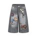 Retro 3D Graffiti Print Denim Capri Pants For Women & Men - Loose Fit Wide Leg Cropped Jeans_mkmklike.com