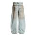 Post-apocalyptic Distressed Ink-splattered Dirty Denim Scimitar Men's Street Punk Loose Fit Wide-leg Long Floor-length_mkmklike.com