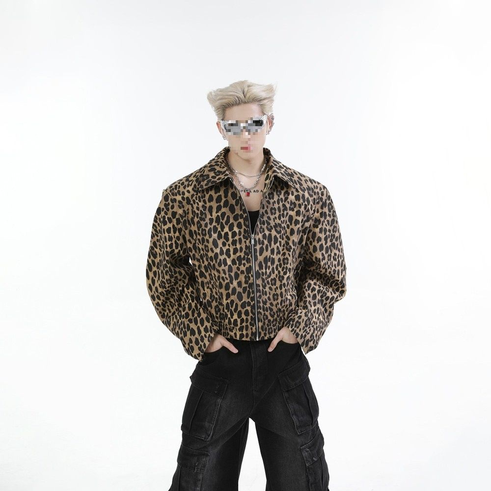 Loom Cross-Border Exclusive European American Style Leopard Print Washed Denim Jacket For Men Women, Autumn Winter New Design_mkmklike.com
