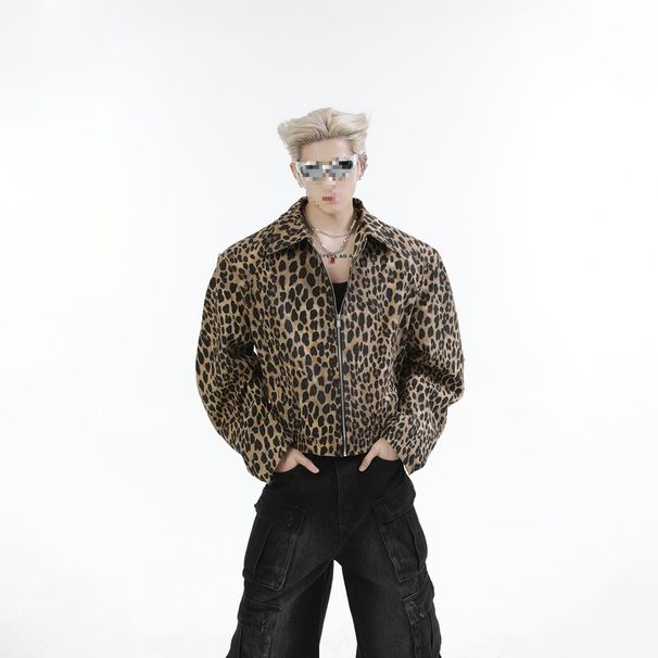 Loom Cross-Border Exclusive European American Style Leopard Print Washed Denim Jacket For Men Women, Autumn Winter New Design_mkmklike.com