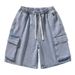 Men's Drawstring Cargo Denim Shorts - Streetwear Straight Cut Casual 5-Inch Inseam (Black/Light Blue/Dark Blue, Sizes M-3xl)_mkmklike.com