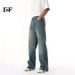 EF JEANS | 2025 Spring New Korean Version Retro High Street Straight Old Simple Wide Leg Washed Jeans_mkmklike.com