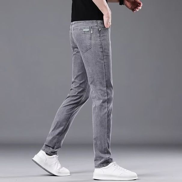 BOY Tencel Jeans Summer Thin Ice Silk Straight Versatile Men Business Casual Long Slim Fit Skinny Pants_mkmklike.com