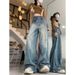 Vintage Wide-Leg Jeans For Women, Spring And Autumn New Style, Plus Size, Slimming Design, Loose Fit, Floor-Length Pants_mkmklike.com