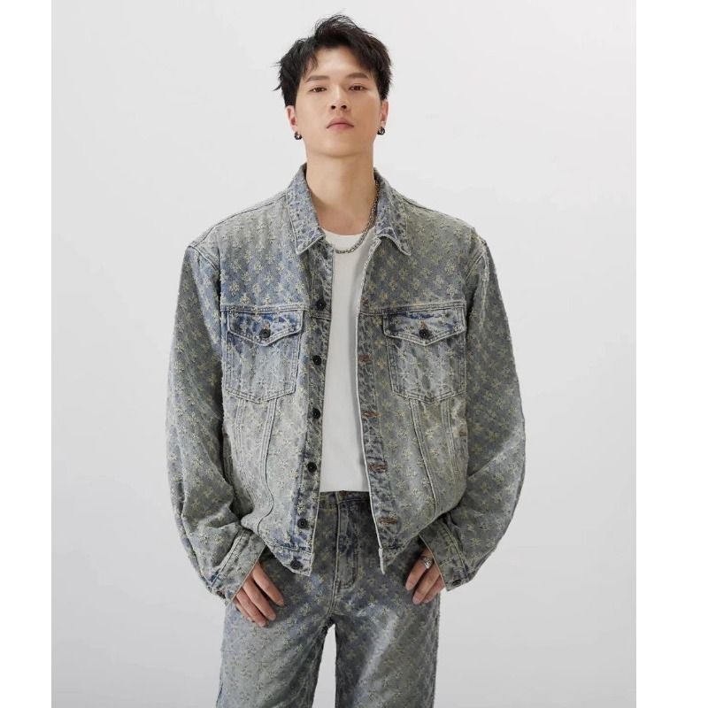 Trendy Japanese Style Vintage Denim Jacket For Men - Loose Fit, Cat Paw Design, Lightweight & Comfortable, Autumn Fashion_mkmklike.com