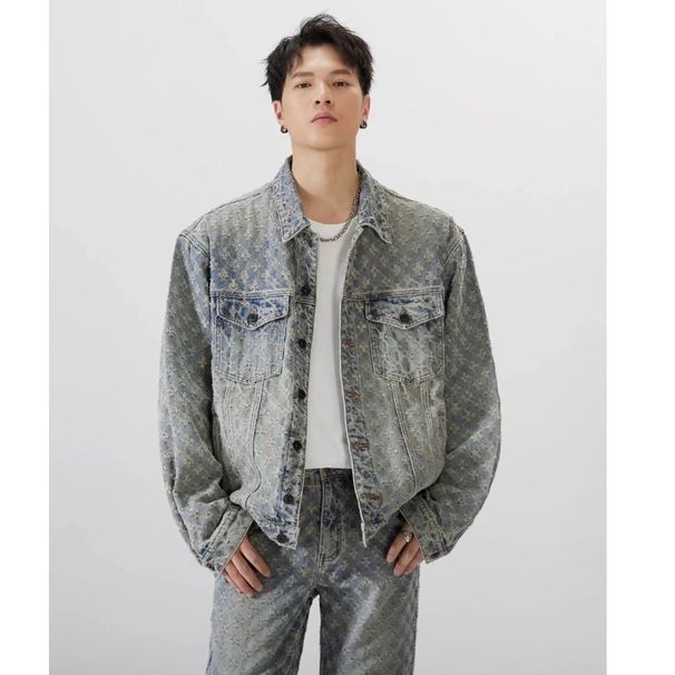 Trendy Japanese Style Vintage Denim Jacket For Men - Loose Fit, Cat Paw Design, Lightweight & Comfortable, Autumn Fashion_mkmklike.com