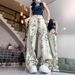 European And American Style Retro White Leopard Print Jeans For Women, Summer High Street Hip Hop Loose Straight_mkmklike.com