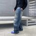 Men's & Women's Streetwear Straight Leg Jeans - Classic Blue Denim With Hand-Painted Details, Low Waist, Relaxed Fit (S-3xl)_mkmklike.com