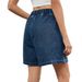 Women's Summer Washed Denim Casual Shorts Elastic Waist Trendy Style European American Cross Border E-commerce Regular Fit_mkmklike.com