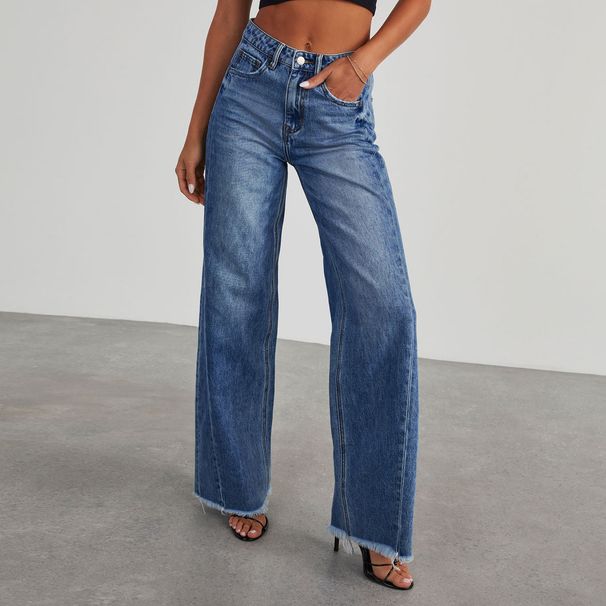Women's High-Waisted Straight-Leg Jeans – Washed Denim Wide-Leg Pants For Work & Casual (S-Xxl, Grey/Black/Navy/Light Blue)_mkmklike.com