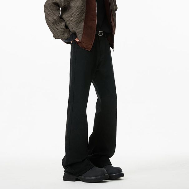 Thin And Tall Black Curved Jeans Men's Four Season American Style Cleanfit Micro Flared Slim Straight Leg Pants_mkmklike.com
