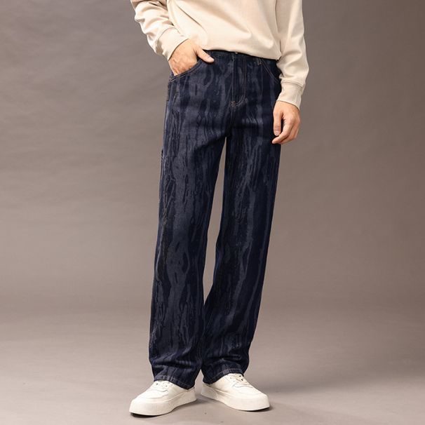 Streetwear Dirty Wash Straight Leg Jeans For Men – Comfortable Mid-Rise Denim Pants (Size 28-38, Classic Blue, Button Fly)_mkmklike.com