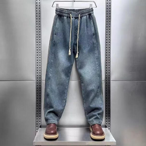 American Casual Jeans Men's Trendy High Street Loose Straight Youth Striped Patchwork Wide Leg Pants_mkmklike.com