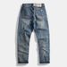 Retro Style Stretchy Denim Trousers Japanese Casual Washed Straight Leg Blue Cotton mid Waist Long Pants for Men_mkmklike.com