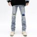 Nordmann High Street Ripped Patch Jeans Men Vintage Versatile Fit Long Trendy American Style Straight Slim Casual Pants_mkmklike.com