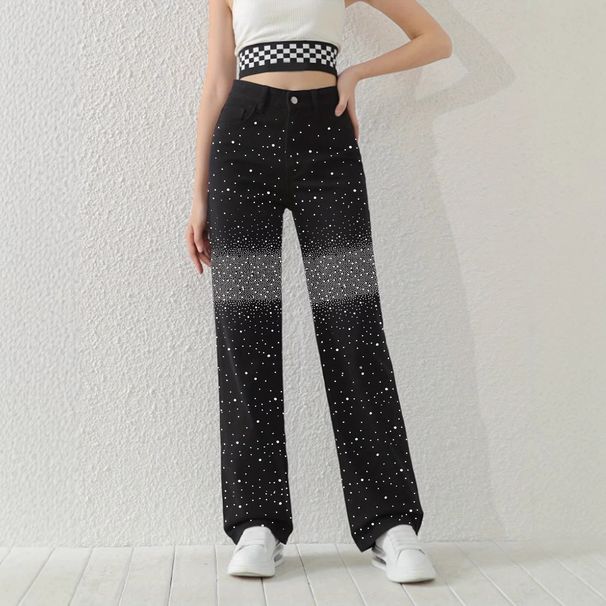 Women's Slimming Straight Leg Denim Jeans American Style Rhinestone Embellished Sexy Casual Fit_mkmklike.com