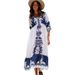 Women's clothing printed drawstring dress five-point sleeves fashionable loose casual _mkmklike.com