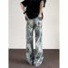 Cleanfit Washed Dirty Wide Jeans For Men, American Fashion Brand High Street Design, Slightly Flared Straight Leg Pants_mkmklike.com