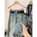 Women's Clothing Early Spring Light Blue Back Slit Skirt Denim Skirt Women New High Waist Slim Fit Medium Length Hip Skirt_mkmklike.com